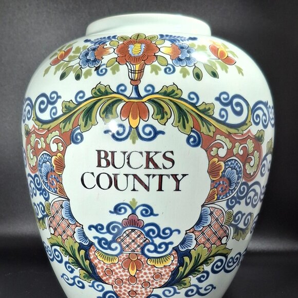 Bucks County (Pennsylvania) Royal Goedewaagen Delft Polychrome 8 in Tobacco Jar - Picture 1 of 3